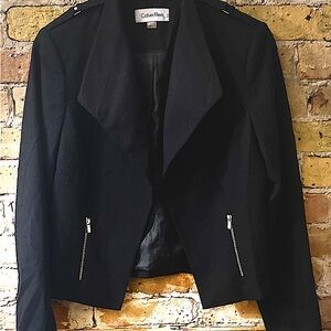 Calvin Klein Moto Style Blazer With Gold Hardware & Shoulder Detail Size 8